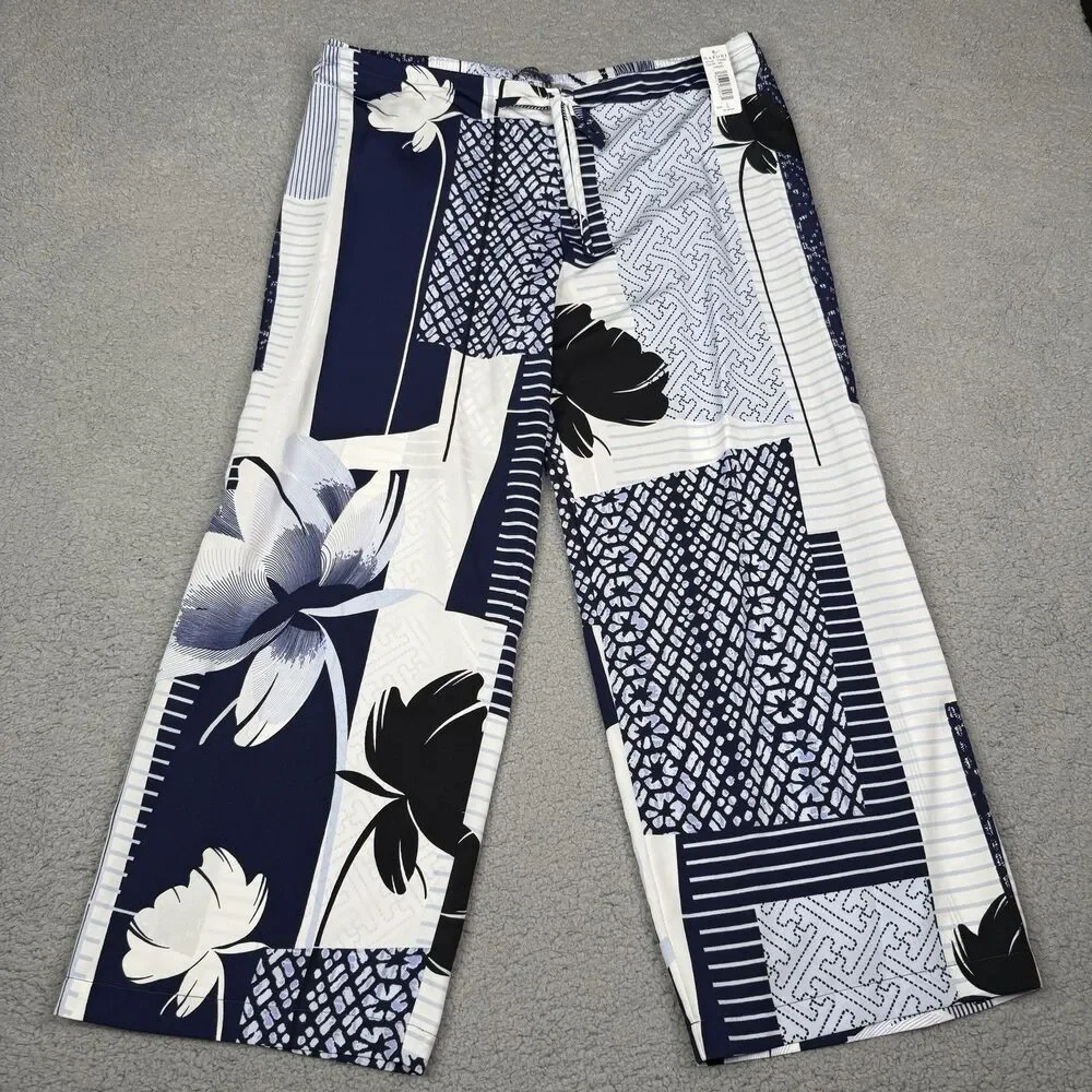 Natori Kabuki Pajama Set Womens L Indigo Floral Print 2-Piece Lounge Sleep NWT